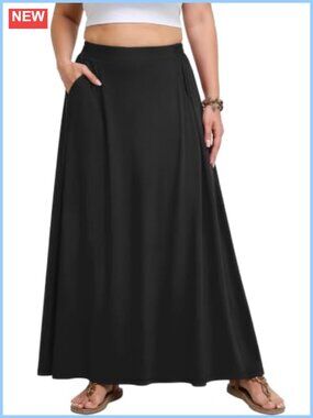 Plus Size Maxi A-Line Skirt High Waist Flowy Long with Pockets
